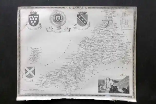 Thomas Moule C1835 Antique Map. Cornwall