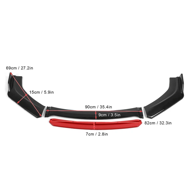 Hyper Wings GR Style 64x22 Universal Front Bumper Lip Chin Splitter - Polypropylene, Black
