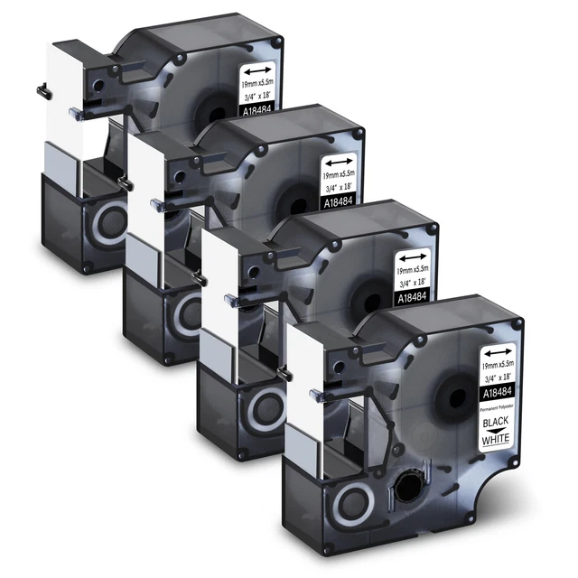 4PK Black on White Polyester Label Tape 18484 for Dymo Rhino 3000 4200  3/4''