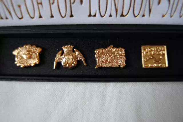 MICHAEL JACKSON KING OF POP LONDON 50 O2 GOLD PIN BADGE SET x 4 NEW OFFICIAL 2