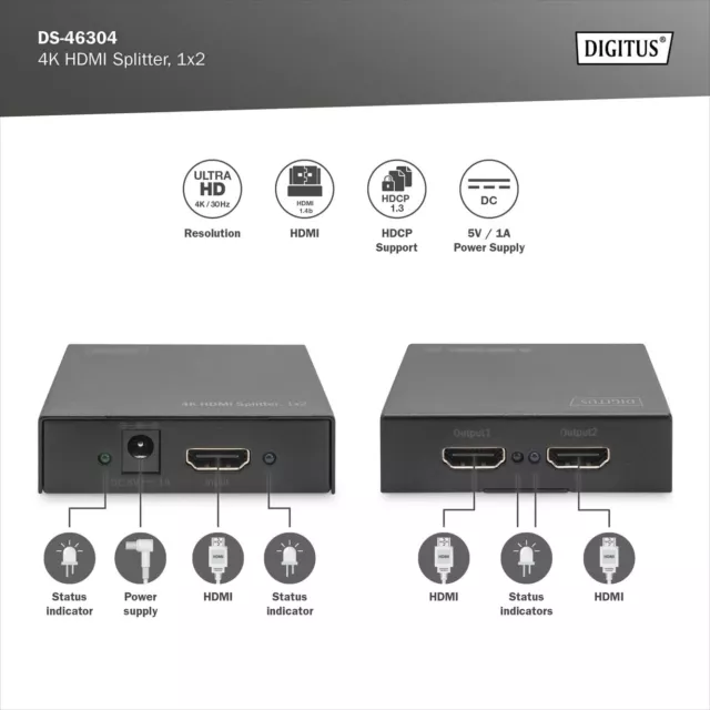 DIGITUS 4K HDMI Splitter 1x2, supports 4K2K,3D video formats, black 2
