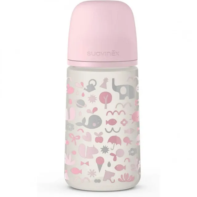 SUAVINEX Memories 3m+ - Slow flow symmetrical teat baby bottle 270 ml - pink