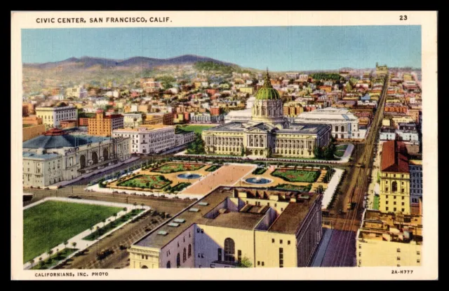 CIVIC CENTER, SAN FRANCISCO CA Vintage LINEN Postcard EXCELLENT!