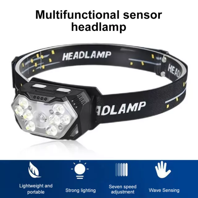 6 Modes LED Headlamp Rechargeable Motion Sensor Head Torch Flashlight Waterproof