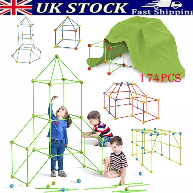174PCS Building Your Own Den Kit Play.Construction.Fort Tent.Making Set For Kids