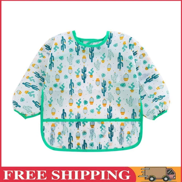 Baby Feeding Bibs Kids Waterproof Long Sleeve Coverall (4-6Years Cactus)