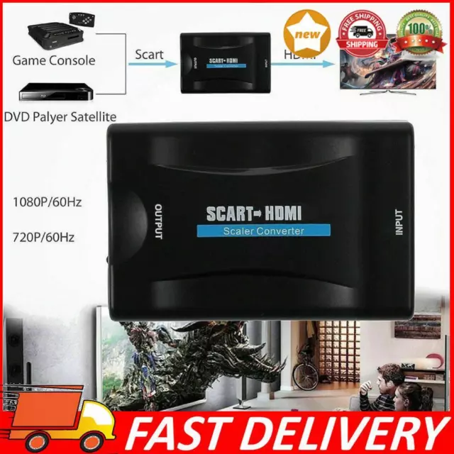 1080P SCART to HDMI Video Audio Upscale Converter Signal Adapter HD Receiver TV