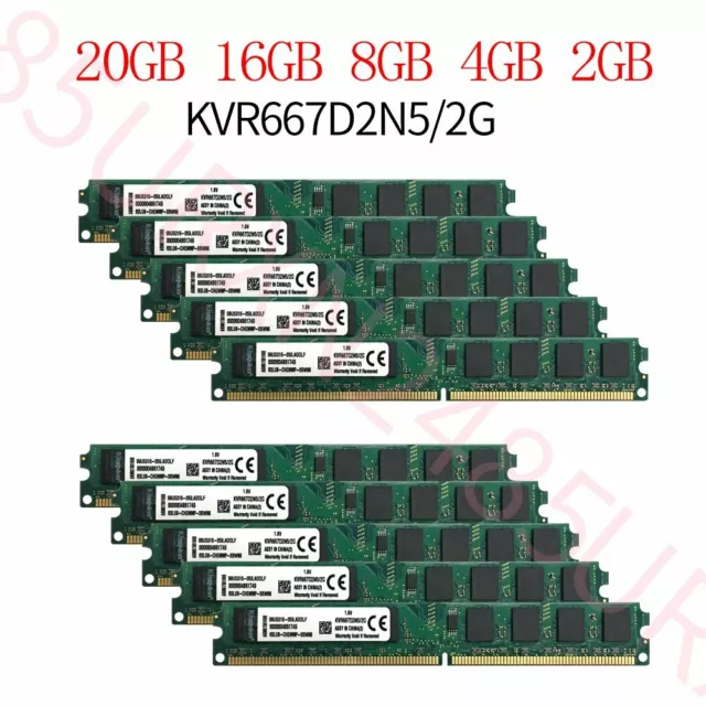 20 Go 16 Go 8 Go 4 Go 2 Go PC2-5300U DDR2 DIMM KVR667D2N5/2G RAM pour Kingston ZT DE