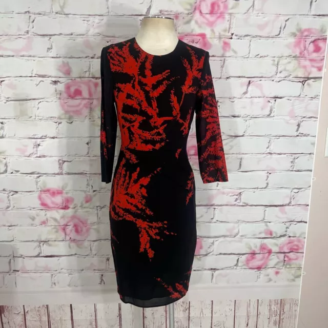 Whistles Phoebe Fern Print long sleeve Bodycon Dress size 4