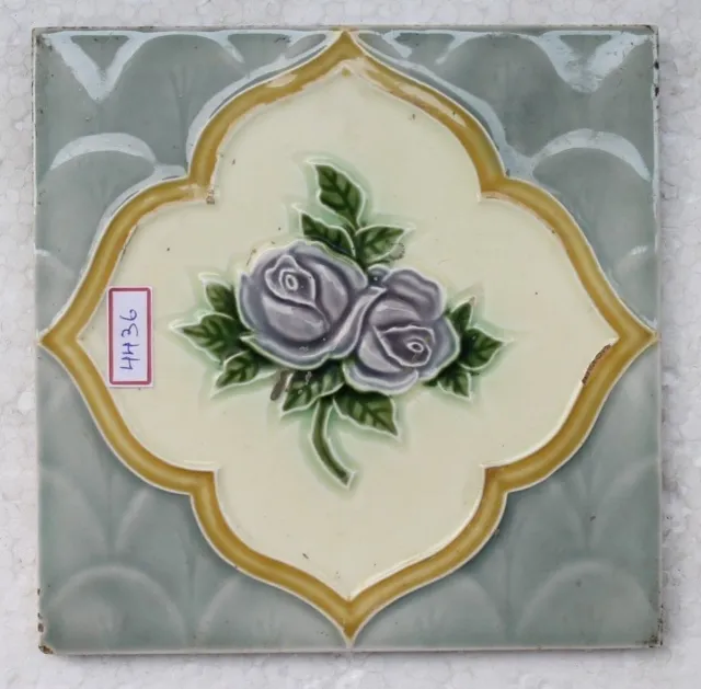 Vintage Tile Art Nouveau Majolica Purple Flower Design Architecture Tile Nh4436