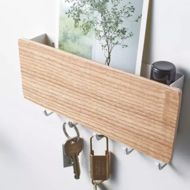 Wooden Storage Box with Coat Rack Hook Key Holder Hanging Decor for Home Hallway