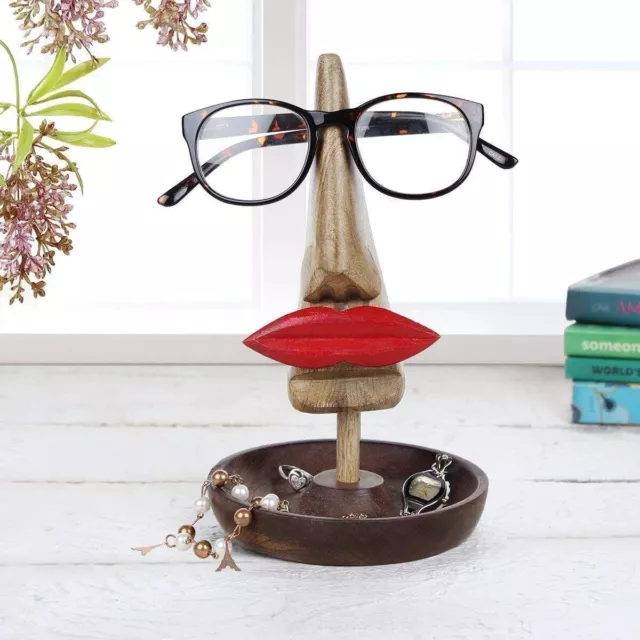 Desi Gen Wooden Spectacle Holder with Red Lips for Eyeglass Home Decor Display