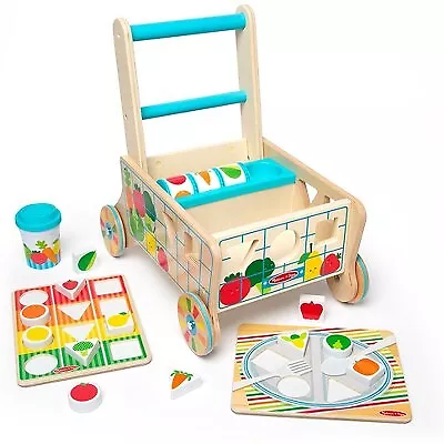 Melissa & Doug Wooden Shape Sorting Grocery Cart Push Toy and Puzzles 2