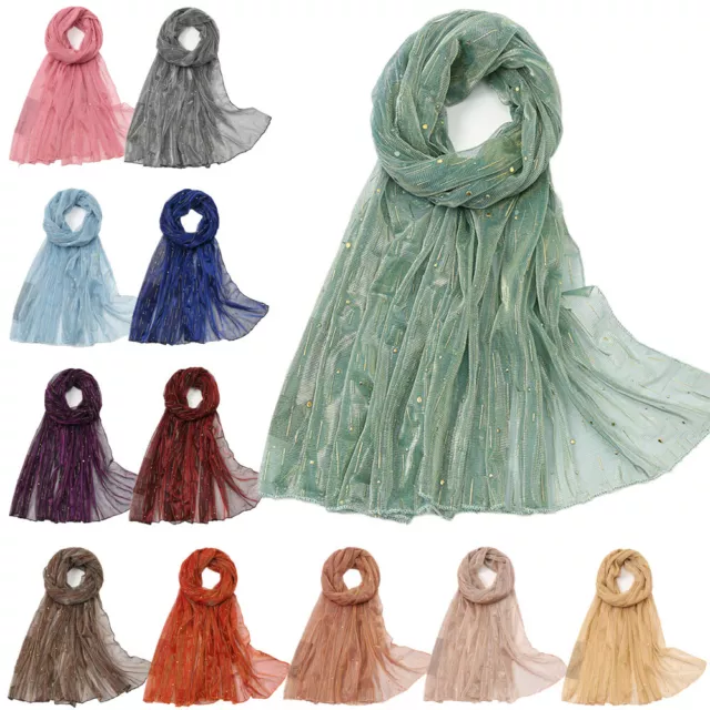 Muslim Shiny Summer Women Long Scarf Hijab Turban Headscarf Wrap Shawl Islamic