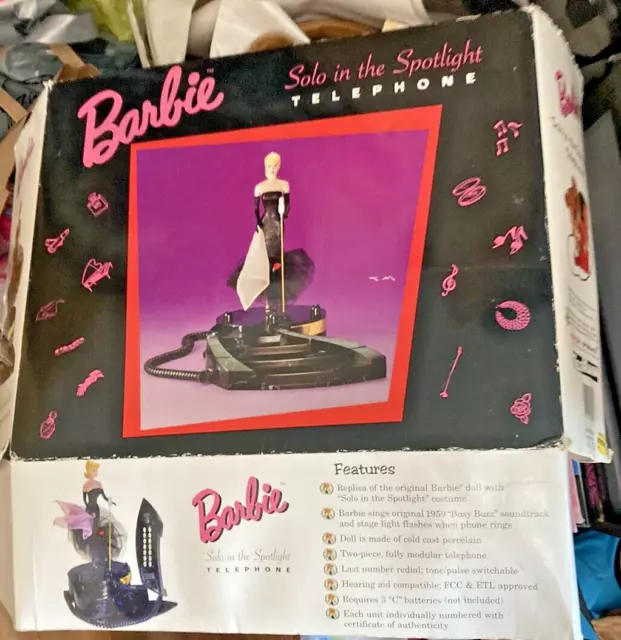 BARBIE DOLL SOLO IN THE SPOTLIGHT TELEPHONE 1995 ORIG BOX NEW NRFB w/ COA