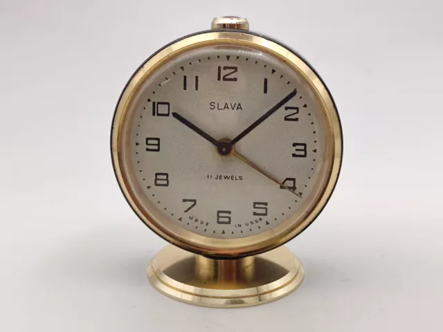 RARE MADE IN USSR SOVIET SLAVA СЛАВА 2MChZ ALARM CLOCK 11 JEWELS