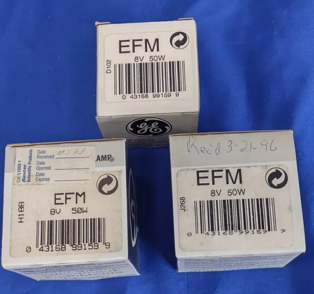 General Electric - Quartzline Projection Lamp Bulb - P/N:EFM 50W/8V - LOT OF (3)