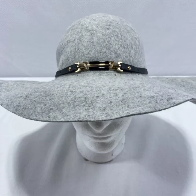 House Of Harlow 1960 100% Gray Wool Floppy Hat Womens Band Gold Buckle One Size