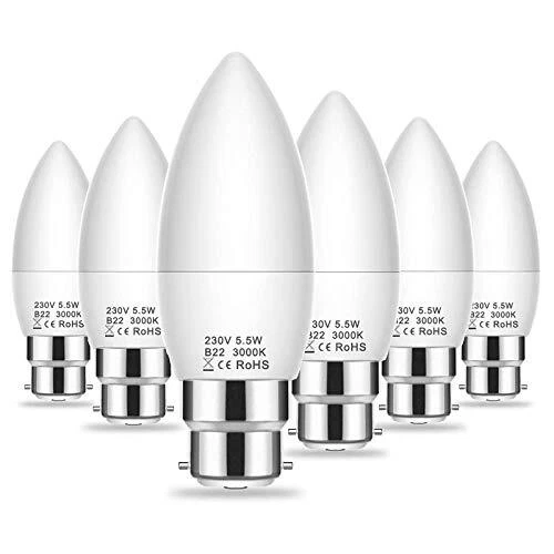 Lohas B22 LED Kerzenlampe Bajonett Kappe, 500LM, 5,5W B22 Kerzenlampe, 60W