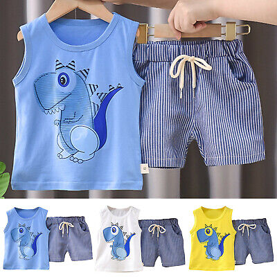 Kids Summer Clothes Baby Boys Girls Tank Vest Sleeveless Tops Shorts Outfit Set