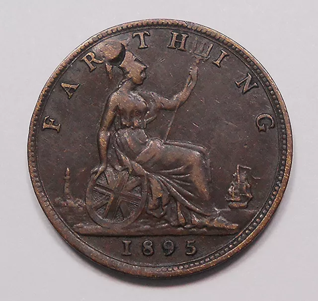 Great Britain 1895 Farthing aXF RARE Laureate Bust LAST KM 753 Krause $300. Coin