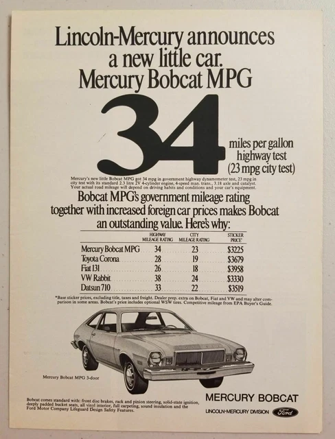 1975 Print Ad The '75 Mercury Bobcat MPG 3-Door Car Lincoln