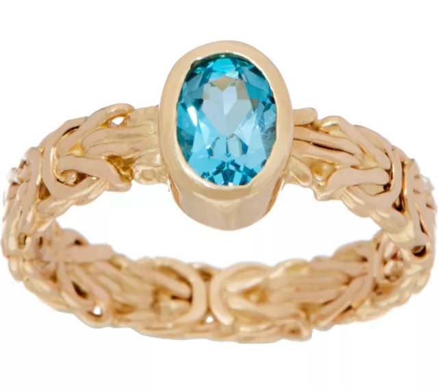 Natural Blue Topaz Gemstone Byzantine Band Ring Real 14K Yellow Gold QVC