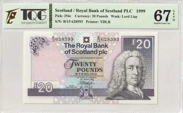 1999 Scotland 20 Pounds  Pick# 354c 67 EPQ Superb  Gem UNC