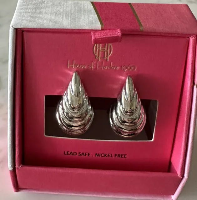 HOUSE HARLOW 1960 Shiny Silver Tone Door Knocker Earrings NIB