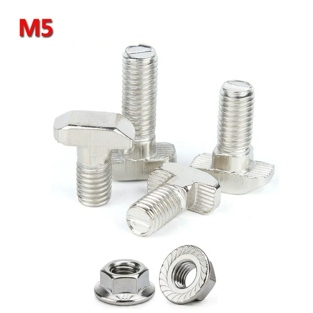 50pcs/lot M5x12 M5x16 M5x20 T Bolt Screws Linear Rail  M5 Hex Flange Nuts EU