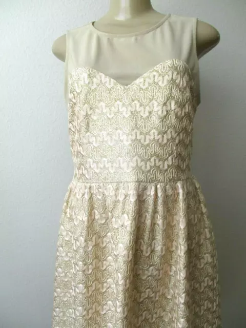 Forever 21 Beige & Metallic Gold Floral Lace-Up Sleeveless Dress Size L - New