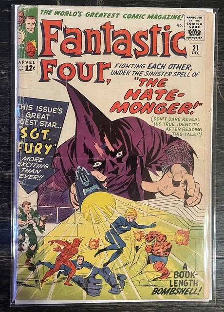 Fantastic Four (Vol. 1) #21 1963 Marvel 1st Hate Monger Sgt. Fury Key 🔑 🔥