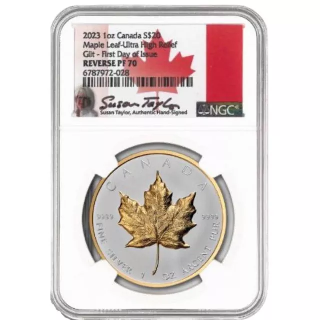 2023 $20 Canada Silver Maple Leaf Ultra High Relief Gilt NGC Reverse PF70 FDOI