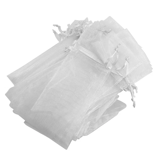 50pz Borsa a Ventola Pieghevole con Cordino Bianco Organza Manica Festa Favorevole Matrimonio G B2H7