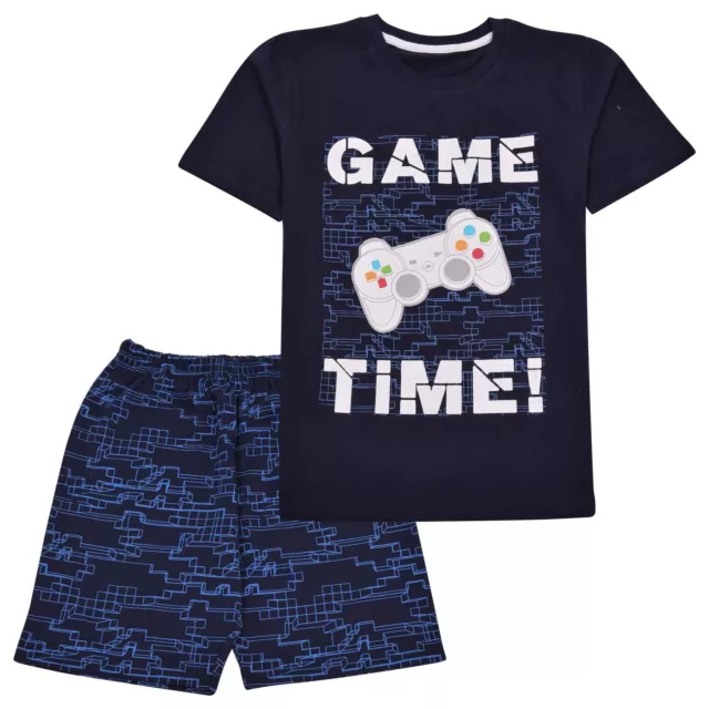 Kids Girls Boys Pyjamas Game Time Contrast Top Bottom PJS Sleepwear Set Age 5-13