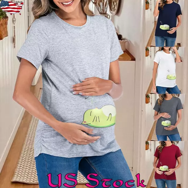 Maternity Womens Print Short Sleeve T-Shirt Pregnancy Nursing Casual Loose Top