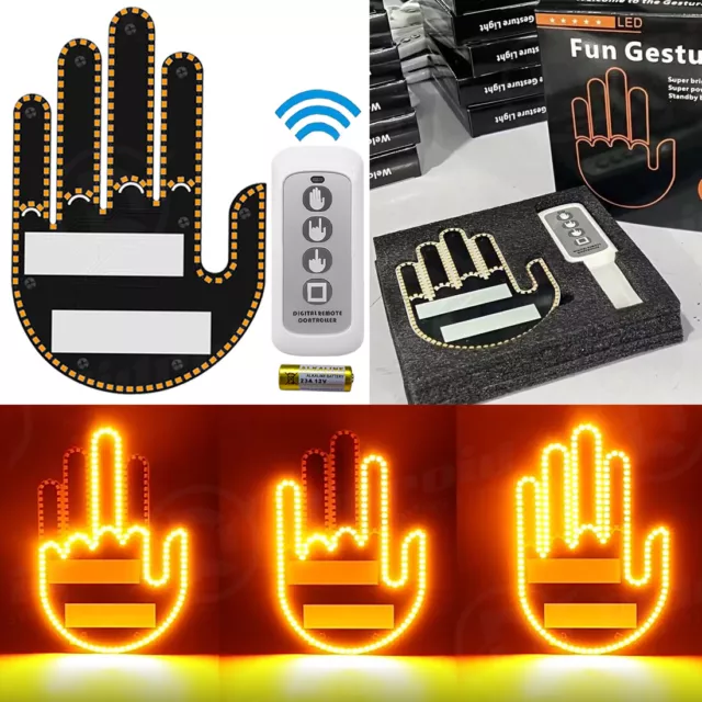 FUNNY CAR MIDDLE Finger Gesture Sign Light with Remote for Car Truck SUV  Seadan £19.99 - PicClick UK