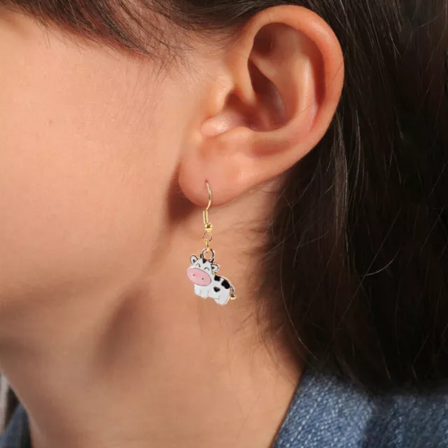 Cute Cartoon Animal Cow Earrings Alloy Girl Print Jewelry Dangle Shaped
