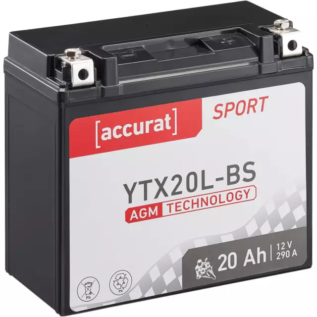 12V YTX20L-BS 20Ah AGM Motorradbatterie Motorrad Roller Batterie Akku YTX20HL-BS