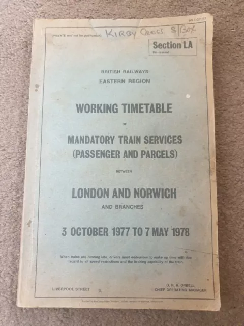 British Railways Eastern Mandatory Train Services Working Timetable 1977