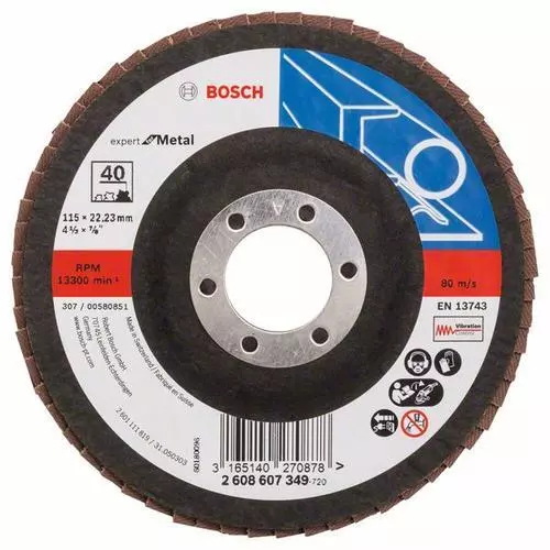 10x Bosch Disque à Lamelles X551 Expert pour Métal, Tout Droit, Ø 115 MM, 40