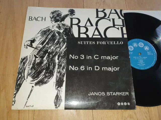 JANOS STARKER -BACH SUITES FOR  SOLO CELLO #3 & #6 -1963 UK SAGA XID 5161 Ex/Vg+