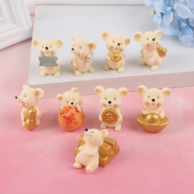 1PC New year Christmas Snow Rat Mouse Mini Statue Figurine Ornament Toy Decor-EN