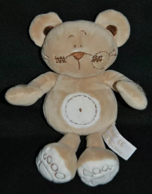 Peluche Doudou Souris TIAMO Ours Beige Blanc Brun Marron Hochet Grelot 23Cm TTBE