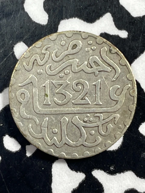 AH 1321 (1903) Morocco 1/2 Dirham Lot#M1955 Silver!