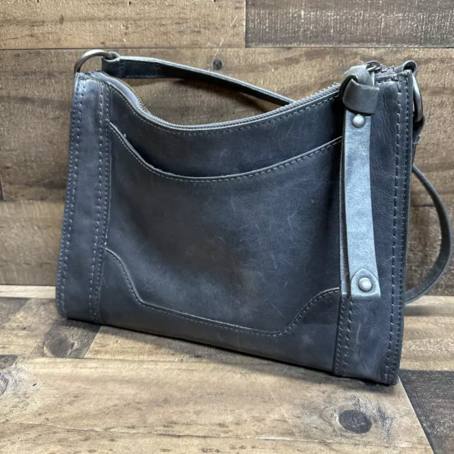 FRYE MELISSA Bag  Gray Leather Zip Top Crossbody Bags Medium Purse Handbag