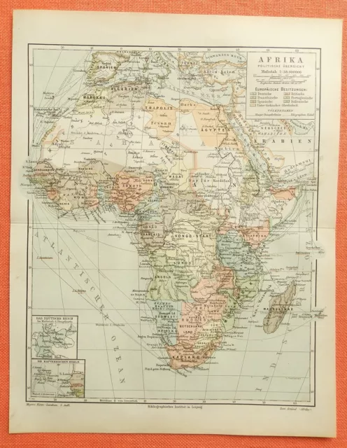 AFRIKA POLITISCHE ÜBERSICHT KOLONIEN Staatenkarte Historische Landkarte 1900