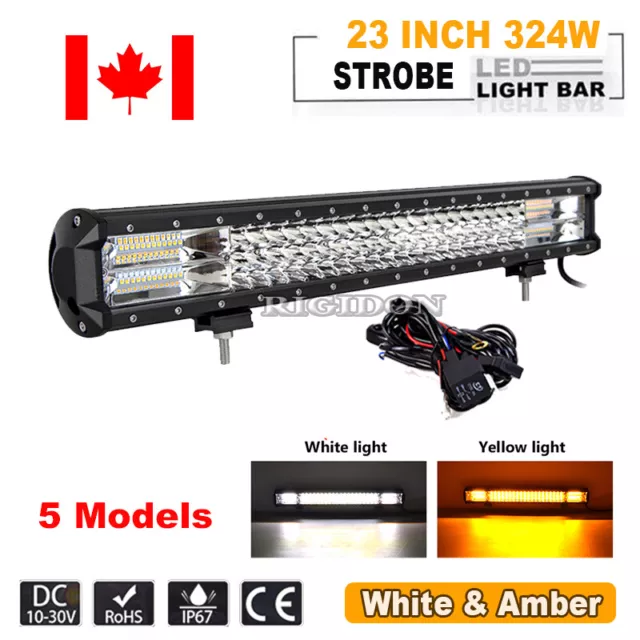 23Inch LED Work Light Bar White & Amber Strobe Lamp Combo Offroad 4X4 SUV ATV