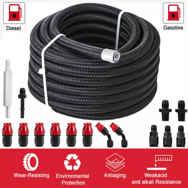 AN6 6AN Stainless Steel Braided Oil Fuel Line Hose End PTFE Fitting Kit 25FT NSW