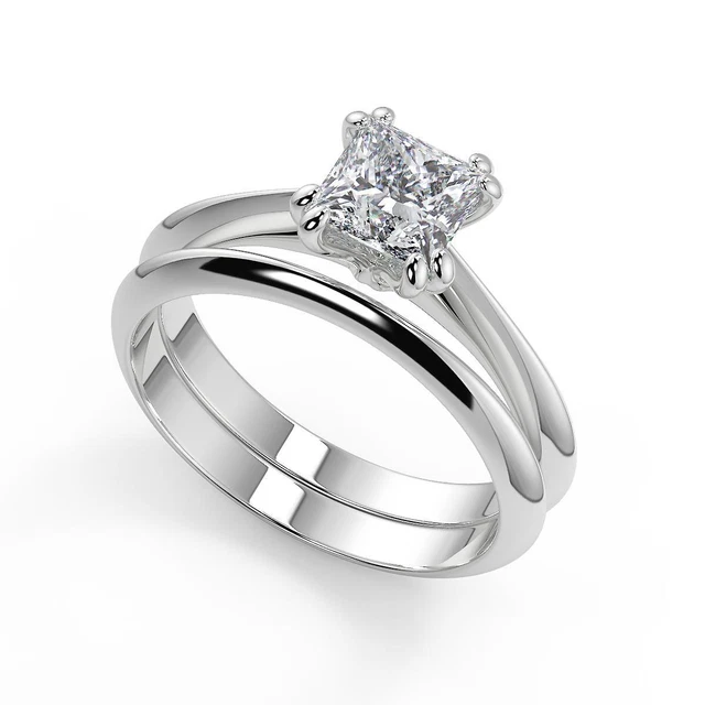 0.75 Ct Princess Double Prong Solitaire Diamond Engagement Ring VVS1 D Treated